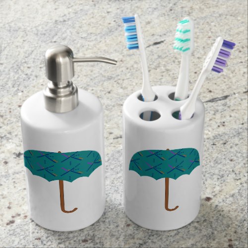 PDX Airport Carpet Umbrella Soap Dispenser And Toothbrush Holder