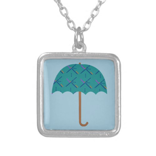 PDX Airport Carpet Umbrella Square Pendant Necklace